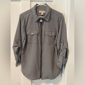 Michael Kors Black and White Lightweight Zip Up Blouse. Size M